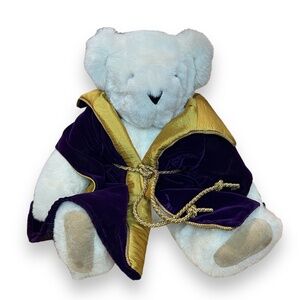 The Vermont Teddy Bear Company White Plush Wearing Royal Purple Gold Robe 17"  c